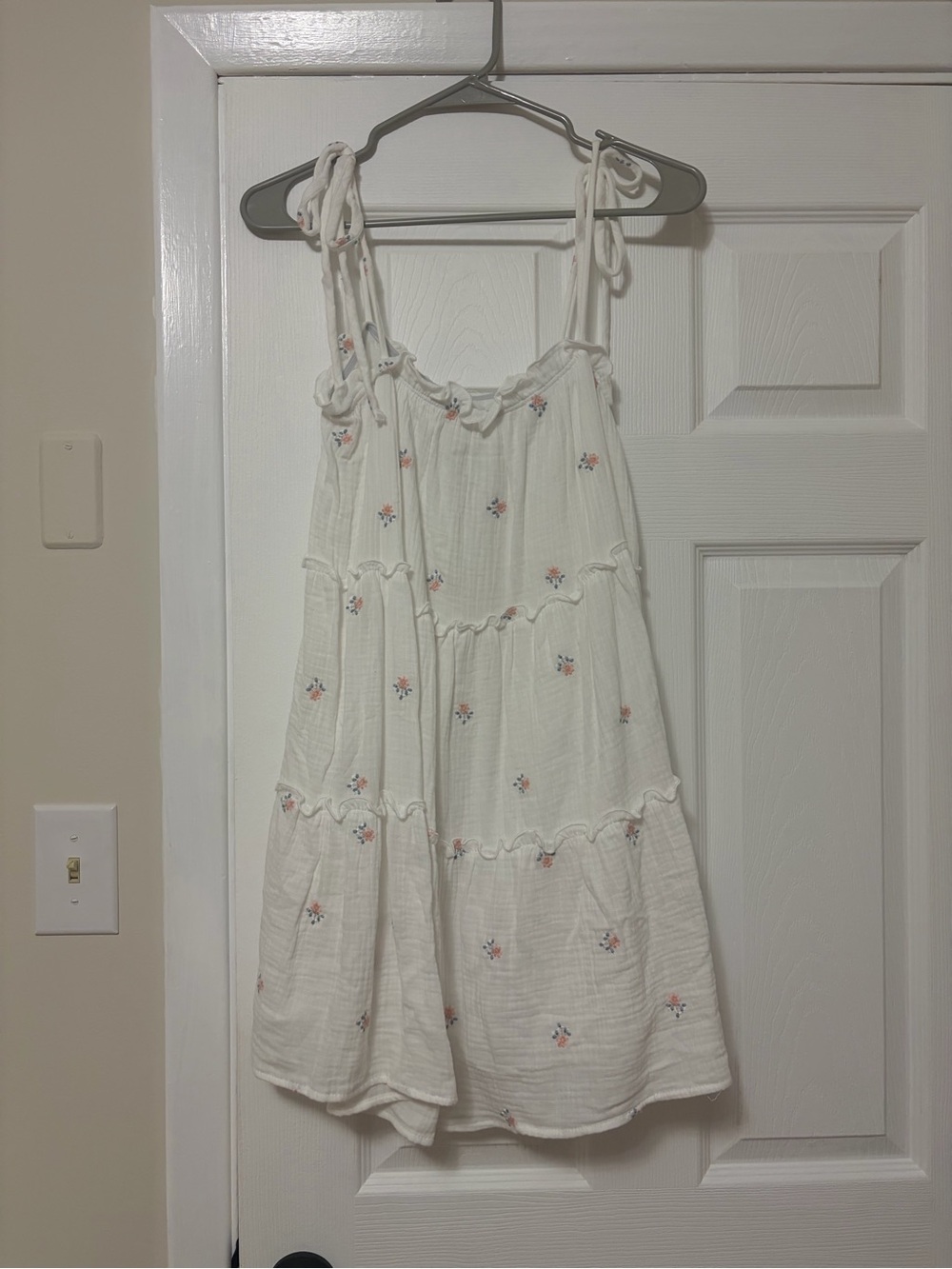 HYFVE White Tiered Sundress with Pink Floral Embroidery